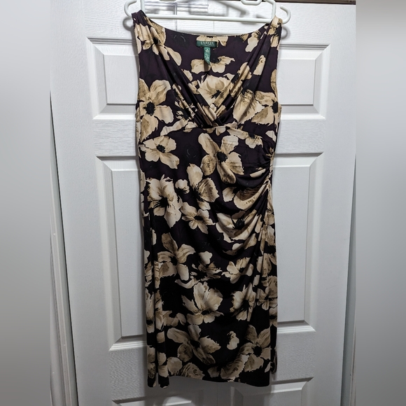 Lauren Ralph Purple Floral Sleeveless Ruched Dress Women’s Size 16 - Picture 4 of 5